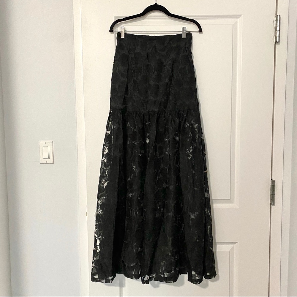 Jay Godfrey Black Floral Organza Maxi Skirt